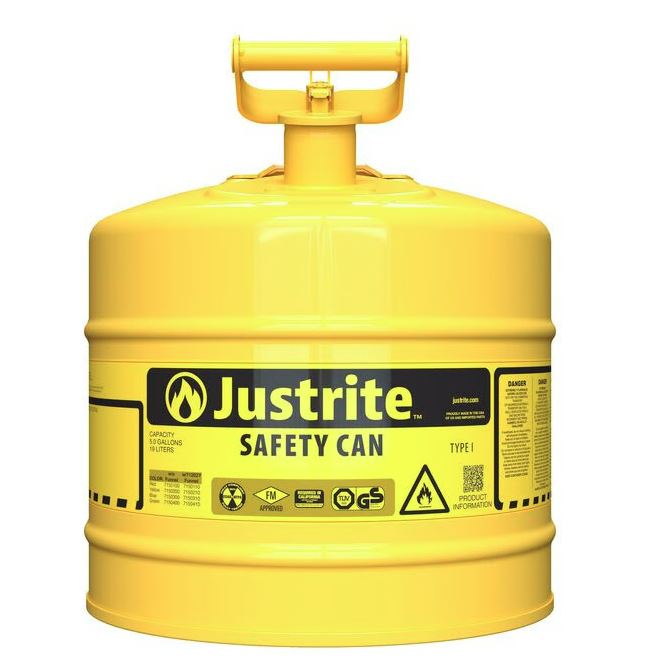 5 Gallon Steel Safety Can for Diesel, Type I, Flame Arrester, Yellow